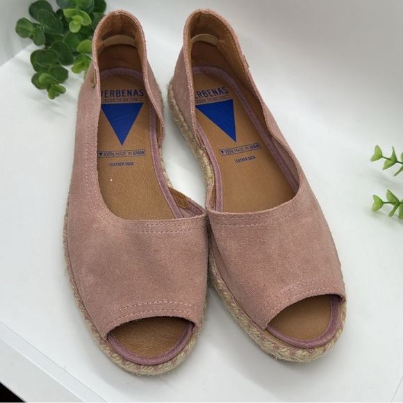 Verbenas Carmen Espadrille Flats Loafers Leather Pink Slip On Size 38 (7.5) - Picture 2 of 6